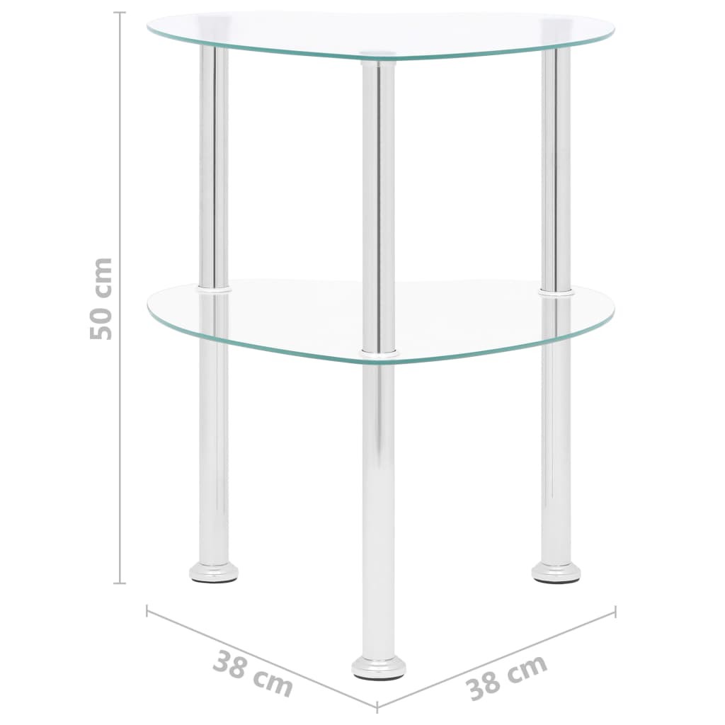 2-Tier Side Table Transparent 38x38x50 cm Tempered Glass
